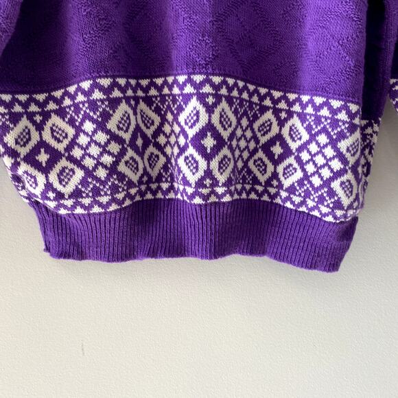 Vintage Women's Purple Knit Nordic Cottagecore Artisan Maximalist Sweater 20W - Picture 10 of 14